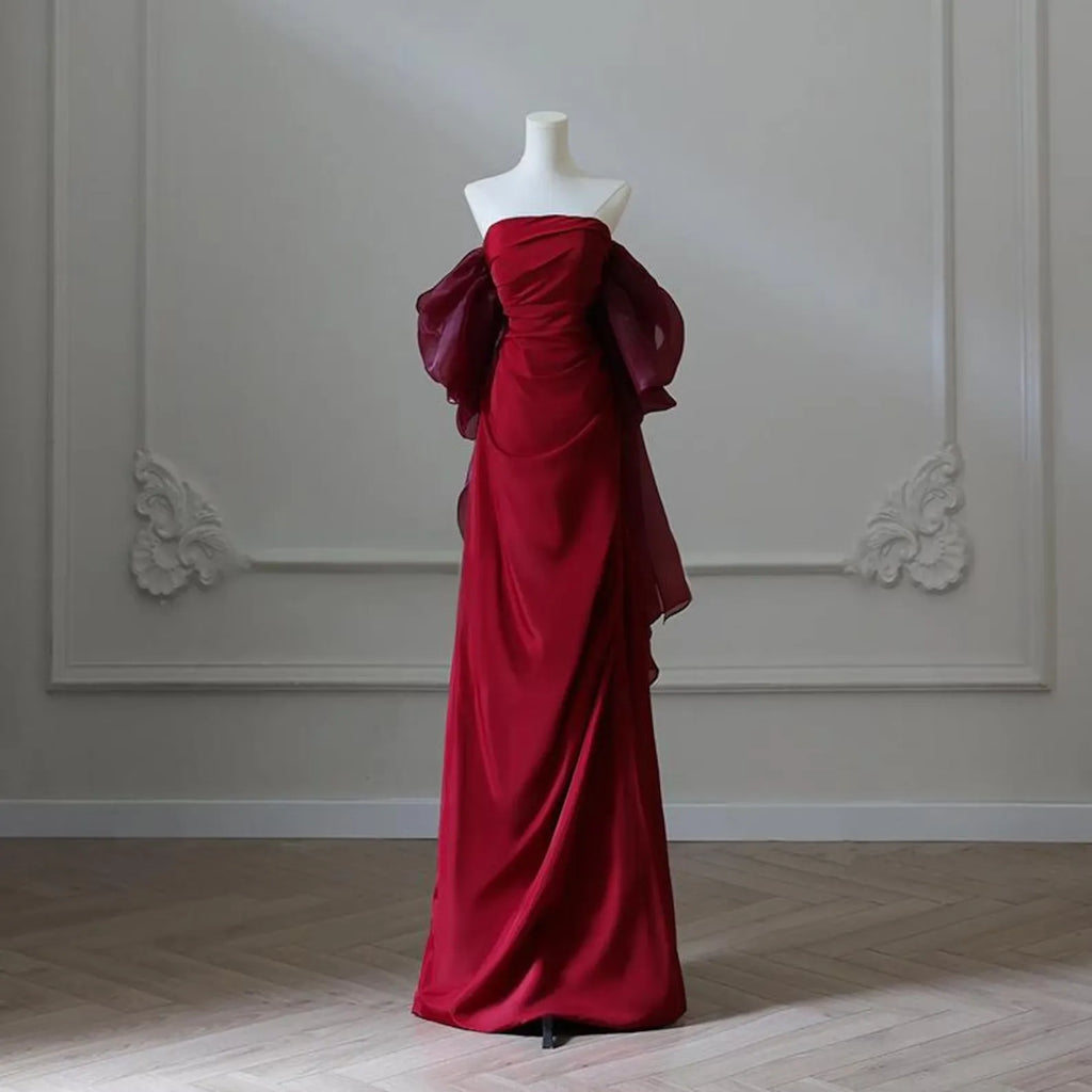 Burgundy Mermaid Off-The-Shoulder Up Back Maxi Prom Dress