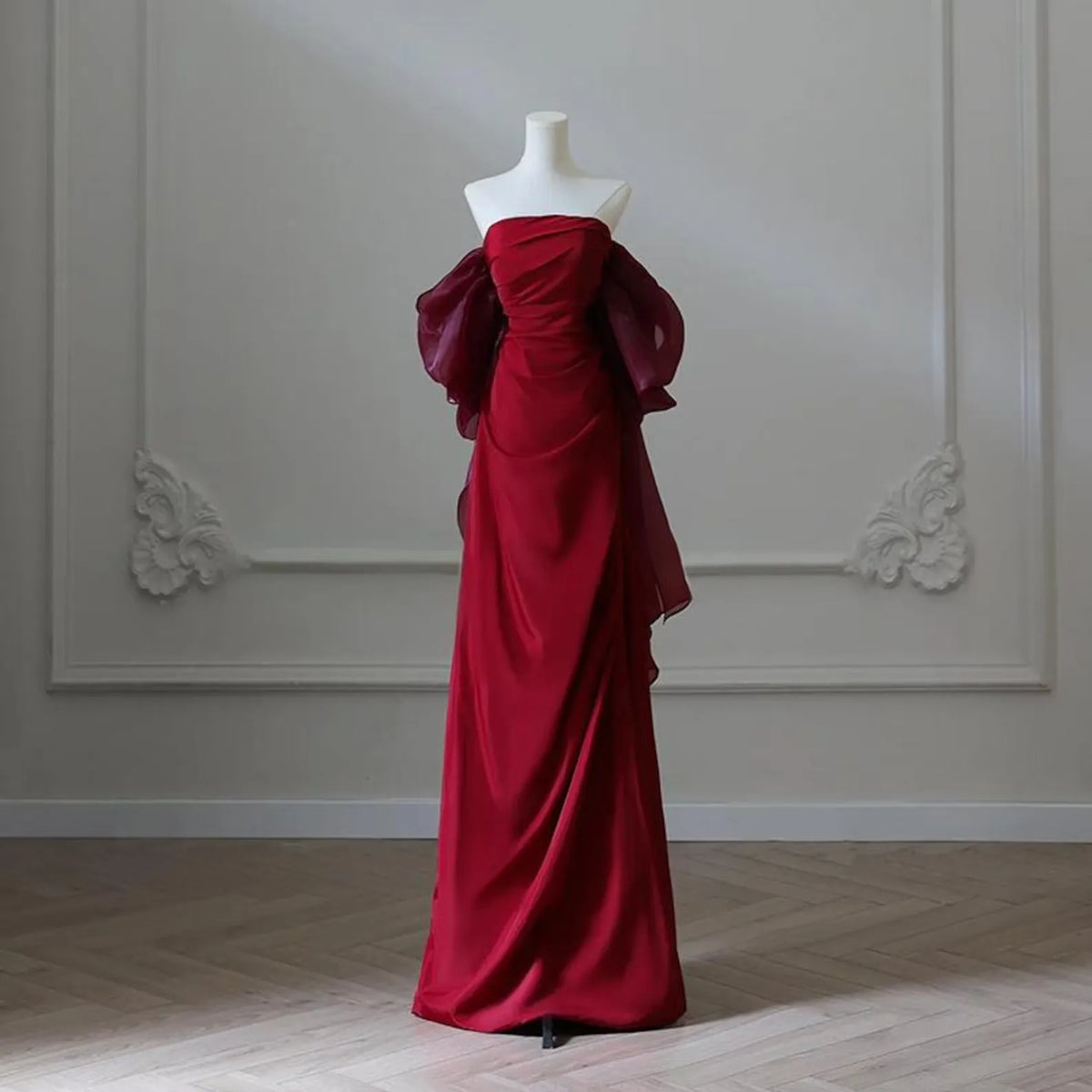 Burgundy Mermaid Off-The-Shoulder Up Back Maxi Prom Dress