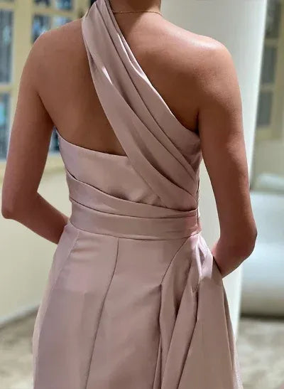 Mermaid One-Shoulder Ruched Blush Floor Length Prom Dress