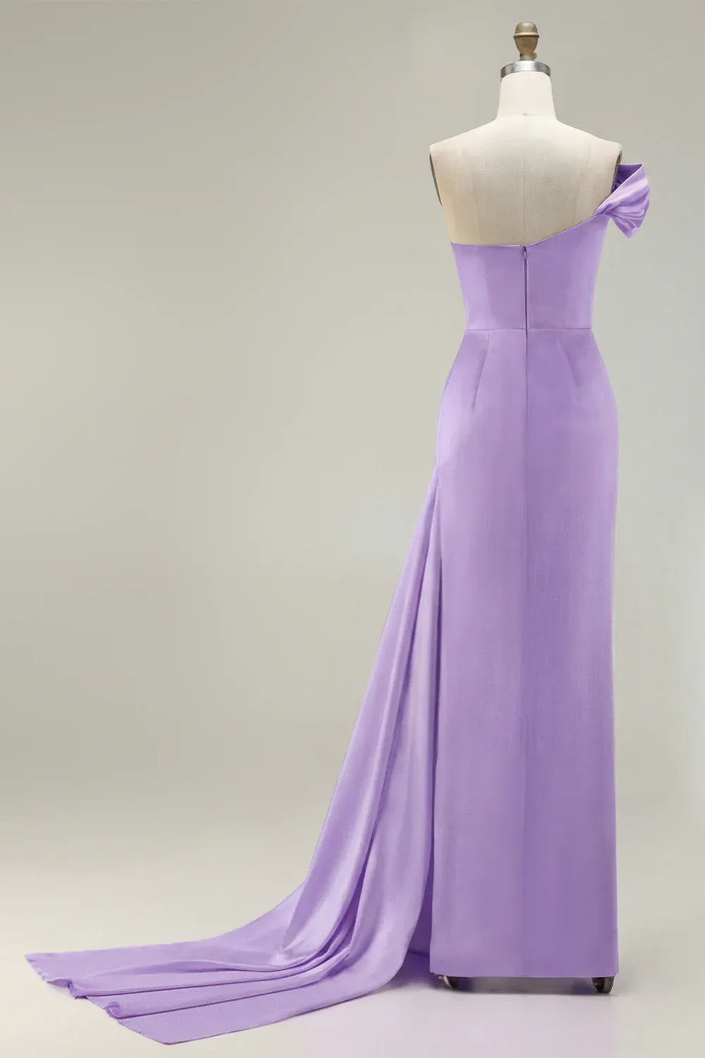 Lavender Mermaid One-Shoulder Ruched Long Prom Dress With Streamer