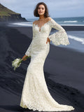 Mermaid Scoop Neck Long Sleeves Floor-length Wedding Dress with Appliques