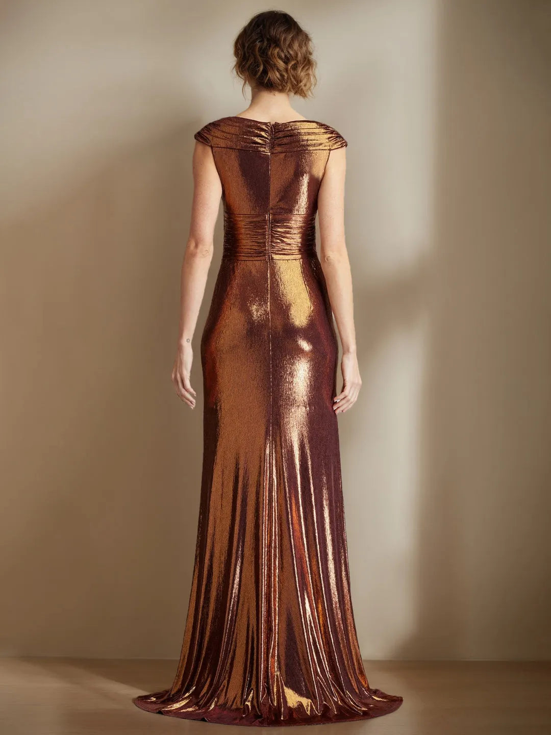 Mermaid Scoop Neck Sleeveless Floor-Length Mother of the Bride long Dresses with Ruffles Split Side