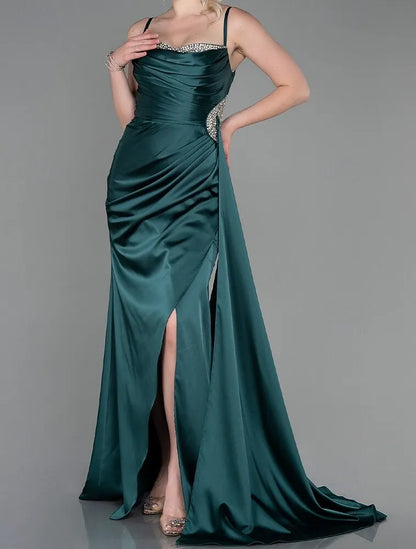 Luxurious Red Sequin Mermaid Classic-Neck Sleeveless Classic-Back Floor-Length Prom Dress