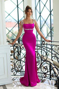 Mermaid Square Neck Beaded Fuchsia Train Prom Dress Hot Sale