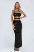 Black Mermaid Square Neck Cutout Maxi Prom Dress With Back Slit