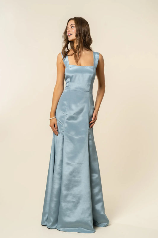 Beautiful Timeless Chic Elegant Satin Mermaid Square Neck Sleeveless Floor-Length Prom Dress