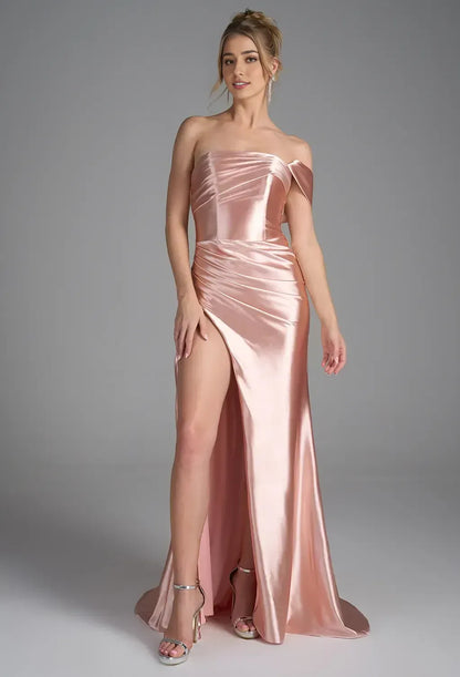 Timeless Special Occasion Sophisticated Graceful Elegant Satin Mermaid Strapless Sleeveless Prom Dress