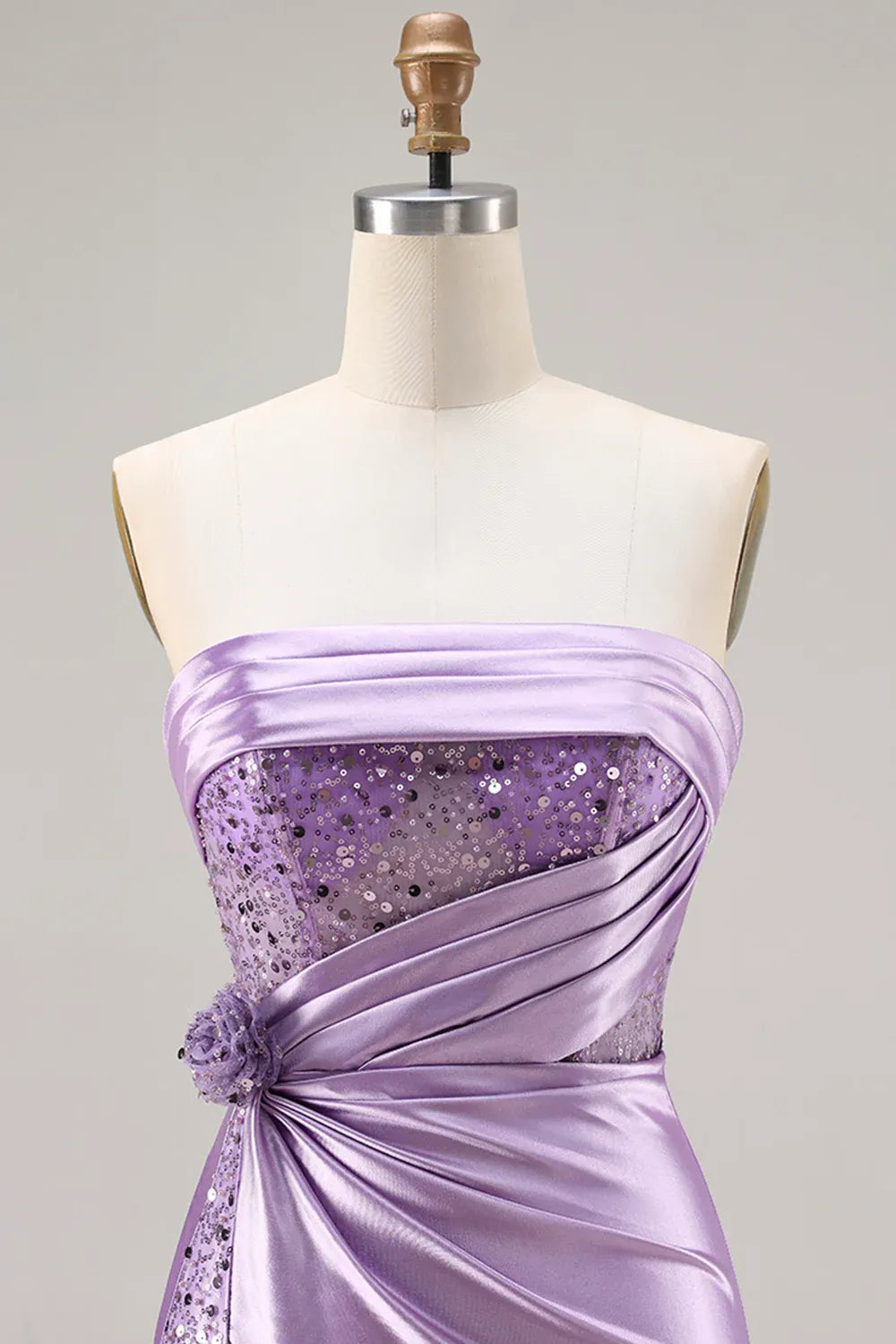 Lavender Mermaid Strapless Corset Ruched Prom Dress With Slit