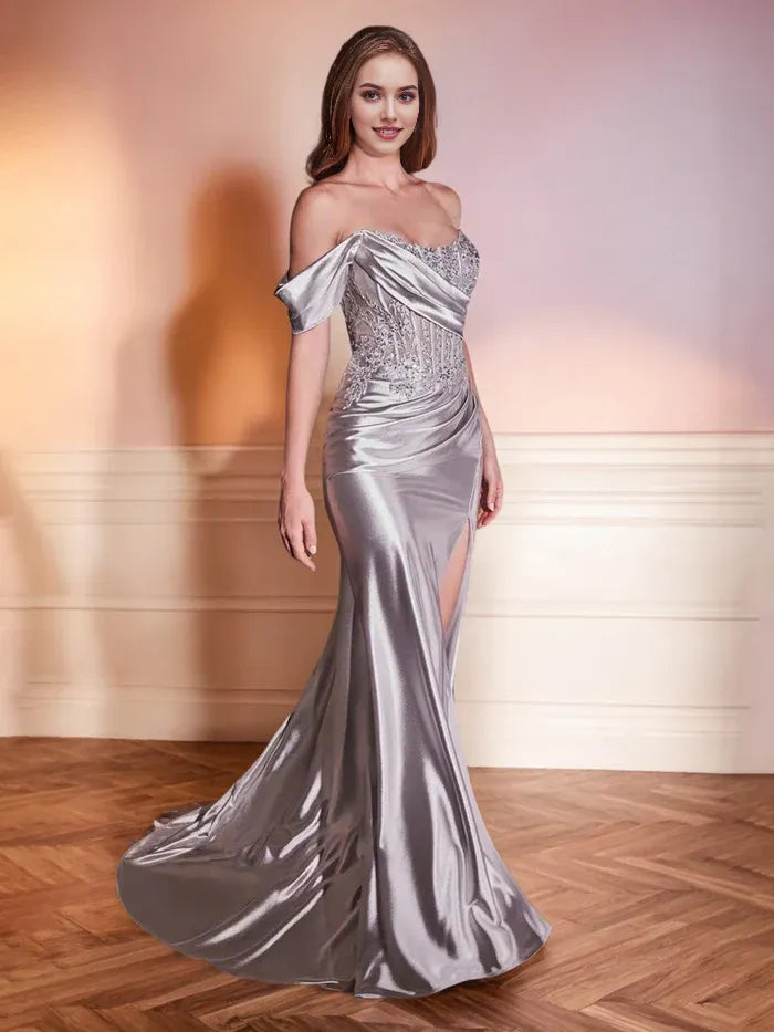 Elegant Red Sequin Mermaid Strapless Classic-Sleeve Classic-Back Floor-Length Prom Dress
