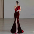 Red Mermaid Straps Party Dress Long Slit Prom Dress