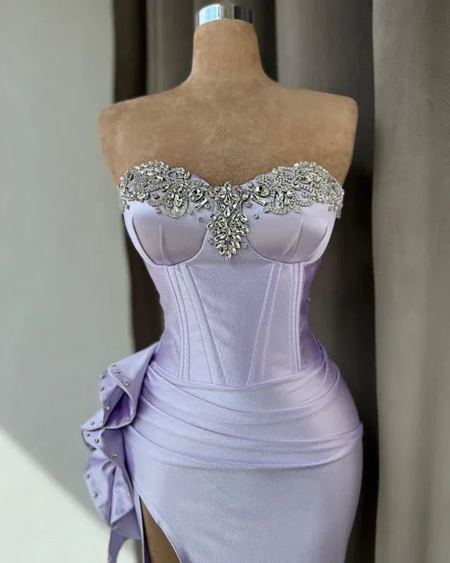 Lavender Mermaid Sweetheart Beaded Ruffle Floor Length Prom Dress Hot Sale