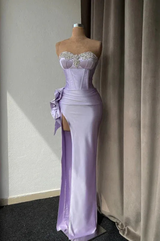 Lavender Mermaid Sweetheart Beaded Ruffle Floor Length Prom Dress Hot Sale