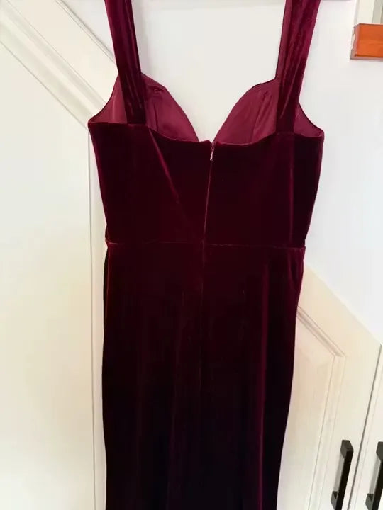 Burgundy Mermaid Sweetheart Thick Straps Pleated Floor Length Prom Dress