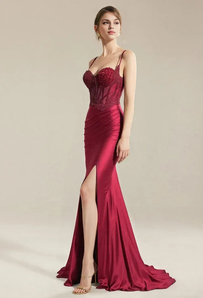 Refined Beautiful Timeless Special Occasion Elegant Satin Mermaid Sleeveless Floor-Length Prom Dress