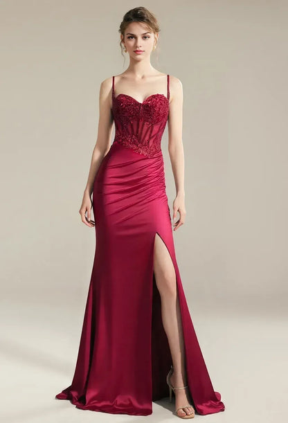 Refined Beautiful Timeless Special Occasion Elegant Satin Mermaid Sleeveless Floor-Length Prom Dress
