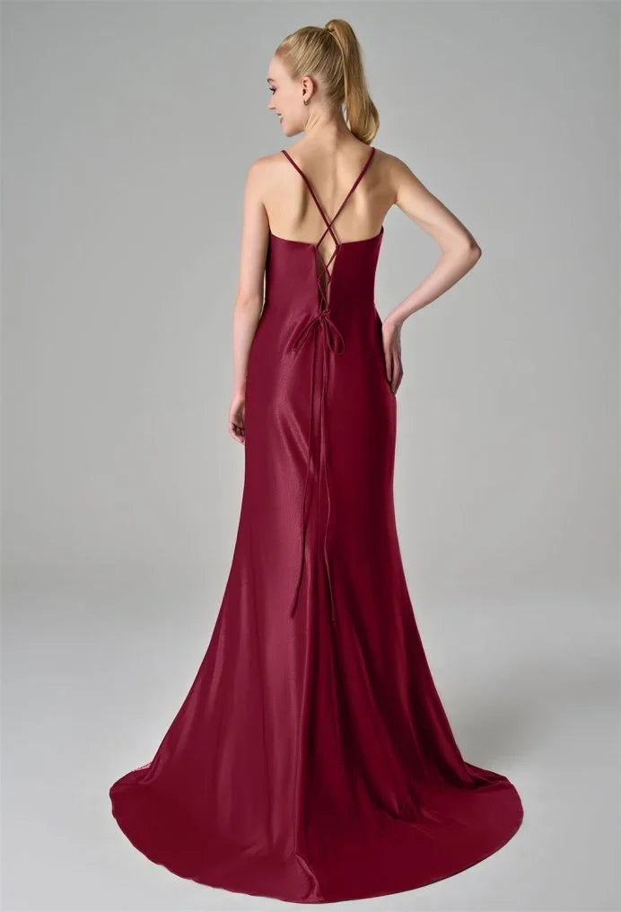 Graceful Stylish Refined Beautiful Timeless Elegant Satin Mermaid V-Neck Sleeveless Prom Dress