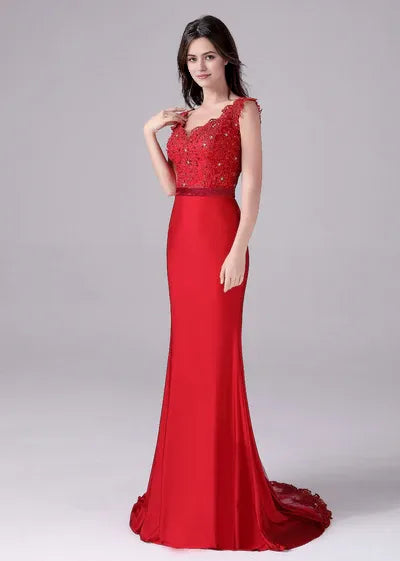 Mermaid V-neck Floor Length Sleeveless Backless mother's dress