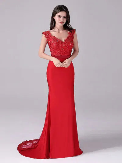 Mermaid V-neck Floor Length Sleeveless Backless mother's dress