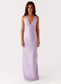 Lilac Satin Sheath V-Neck Crisscross-Back Floor-Length Prom Dress