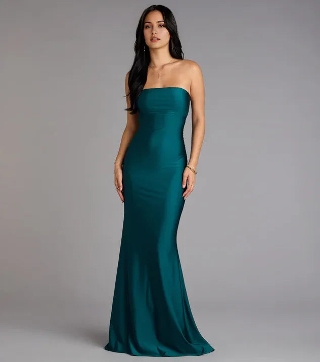 Minimalist Cutout Strapless Square Mermaid Formal Prom Dresses