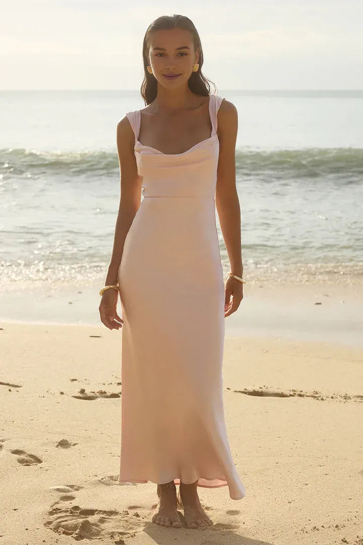 Graceful Stylish Refined Elegant Sage Green Satin Cowl Sleeveless Mini Prom Dress