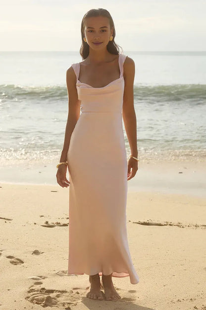 Graceful Stylish Refined Elegant Sage Green Satin Cowl Sleeveless Mini Prom Dress