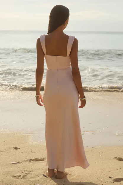 Graceful Stylish Refined Elegant Sage Green Satin Cowl Sleeveless Mini Prom Dress