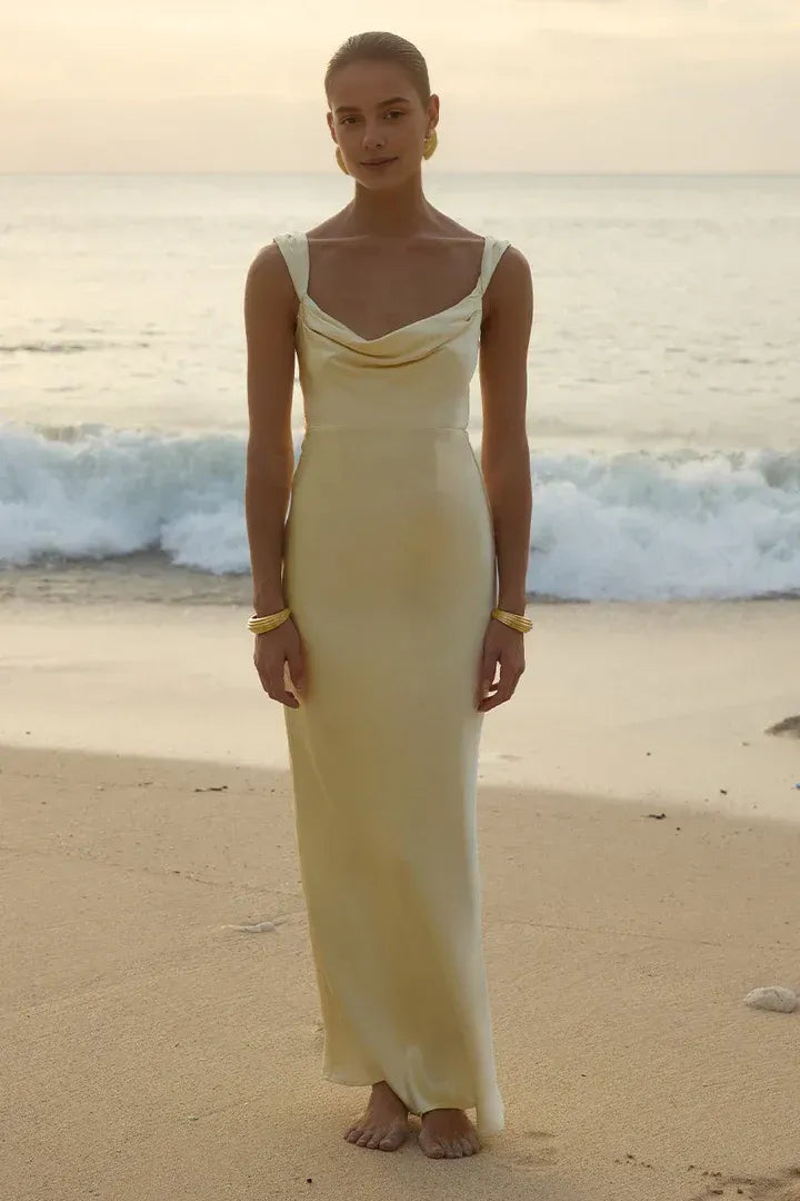 Graceful Stylish Refined Elegant Sage Green Satin Cowl Sleeveless Mini Prom Dress