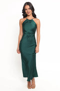Special Occasion Sophisticated Graceful Elegant Emerald Green Satin Halter Sleeveless Mini Prom Dress