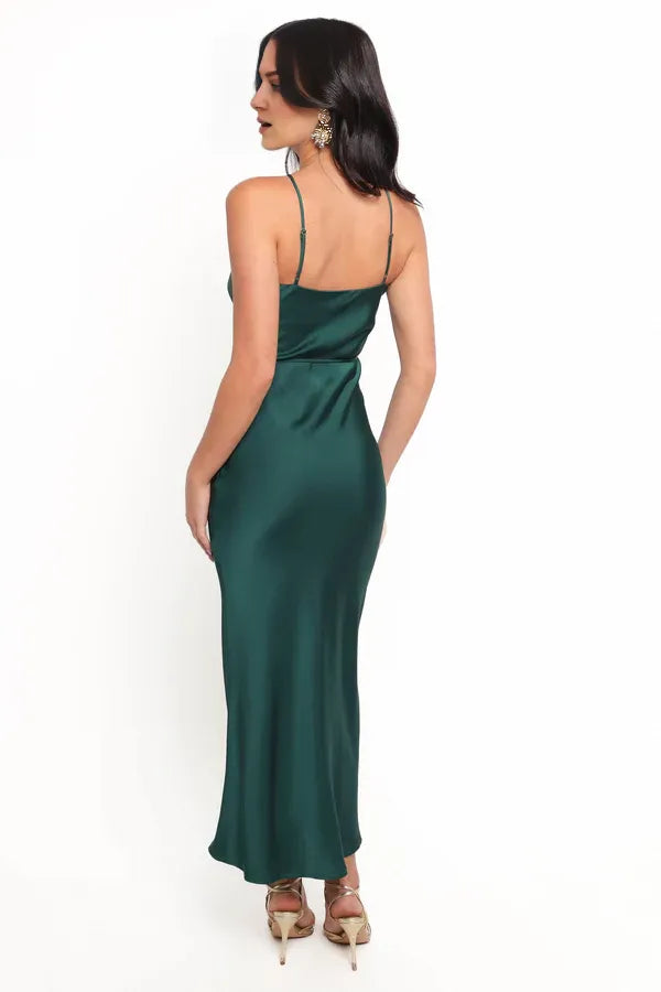 Special Occasion Sophisticated Graceful Elegant Emerald Green Satin Halter Sleeveless Mini Prom Dress