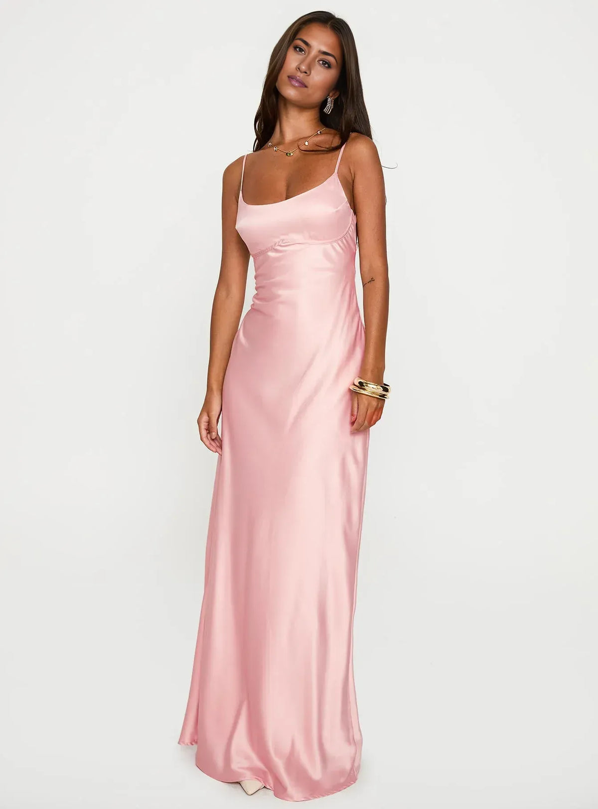 Special Occasion Sophisticated Graceful Elegant Pink Satin Square Neck Sleeveless Floor-Length Prom Dress
