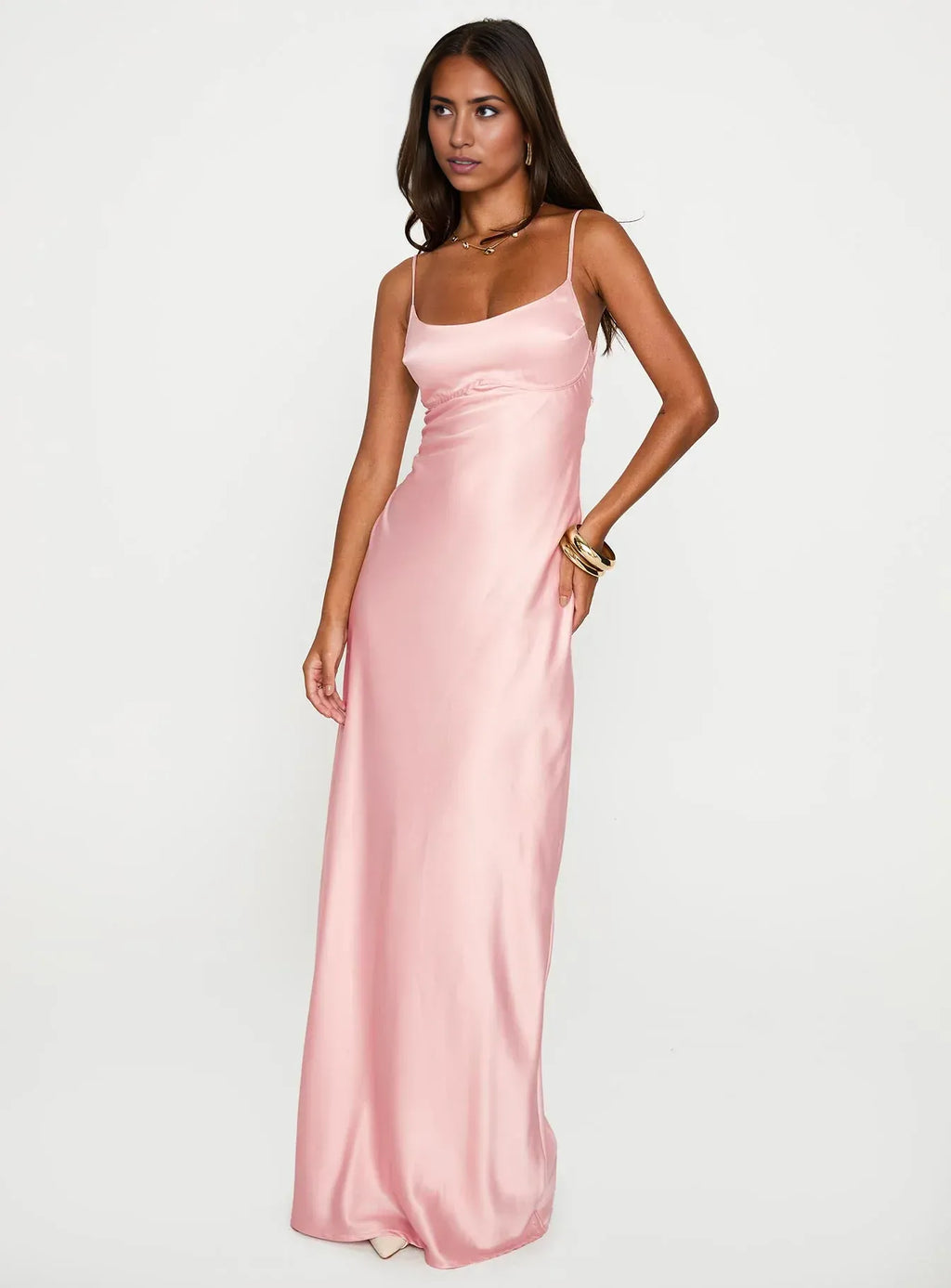 Special Occasion Sophisticated Graceful Elegant Pink Satin Square Neck Sleeveless Floor-Length Prom Dress