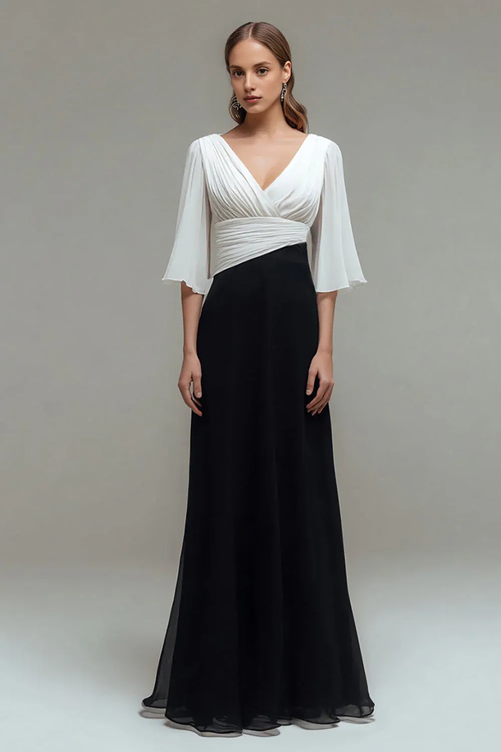 Special Occasion Sophisticated Graceful Stylish Elegant Black Chiffon V-Neck Floor-Length Prom Dress