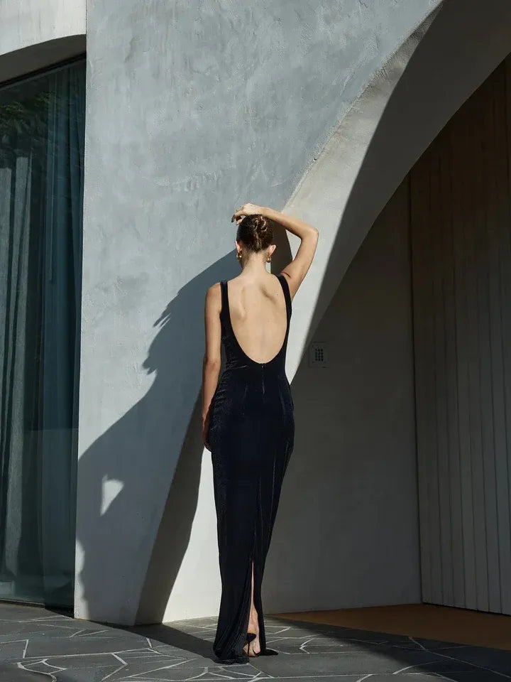 Graceful Stylish Refined Beautiful Elegant Black Velvet Sheath Sleeveless Floor-Length Prom Dress