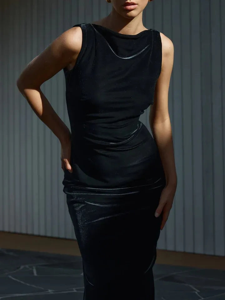 Graceful Stylish Refined Beautiful Elegant Black Velvet Sheath Sleeveless Floor-Length Prom Dress