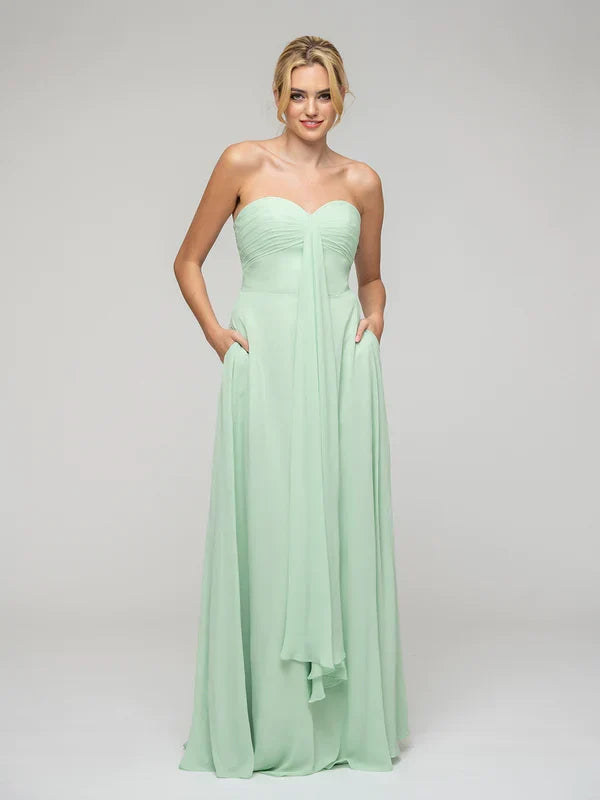 A Line Strapless Bridesmaid Dresses With Ribbons
