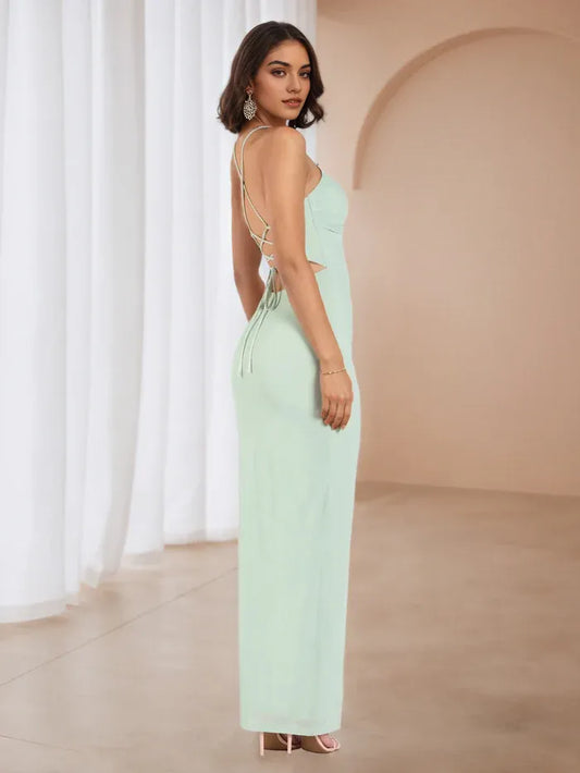 Elegant Green Slit A-Line Sweetheart Sleeveless Classic-Back Floor-Length Prom Dress