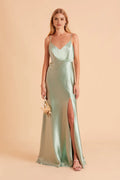 Green Mint Deep V Neck Prom Dress Side Slit Tropical Resort Inspired Silhouette for Dreamy Formal Getaways