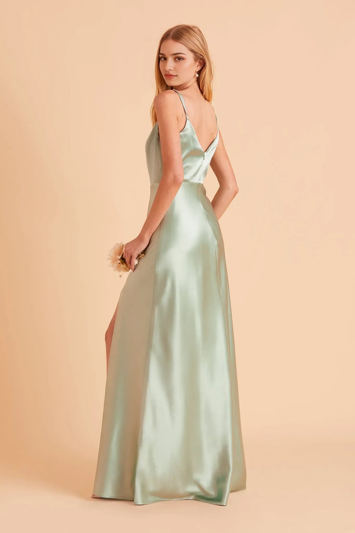 Green Mint Deep V Neck Prom Dress Side Slit Tropical Resort Inspired Silhouette for Dreamy Formal Getaways