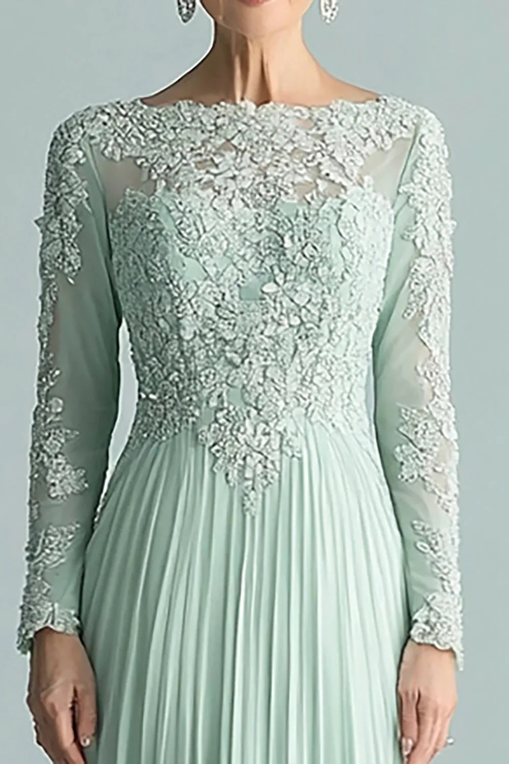 Mint Sheath Mother of the Bride Dress with Long Sleeves
