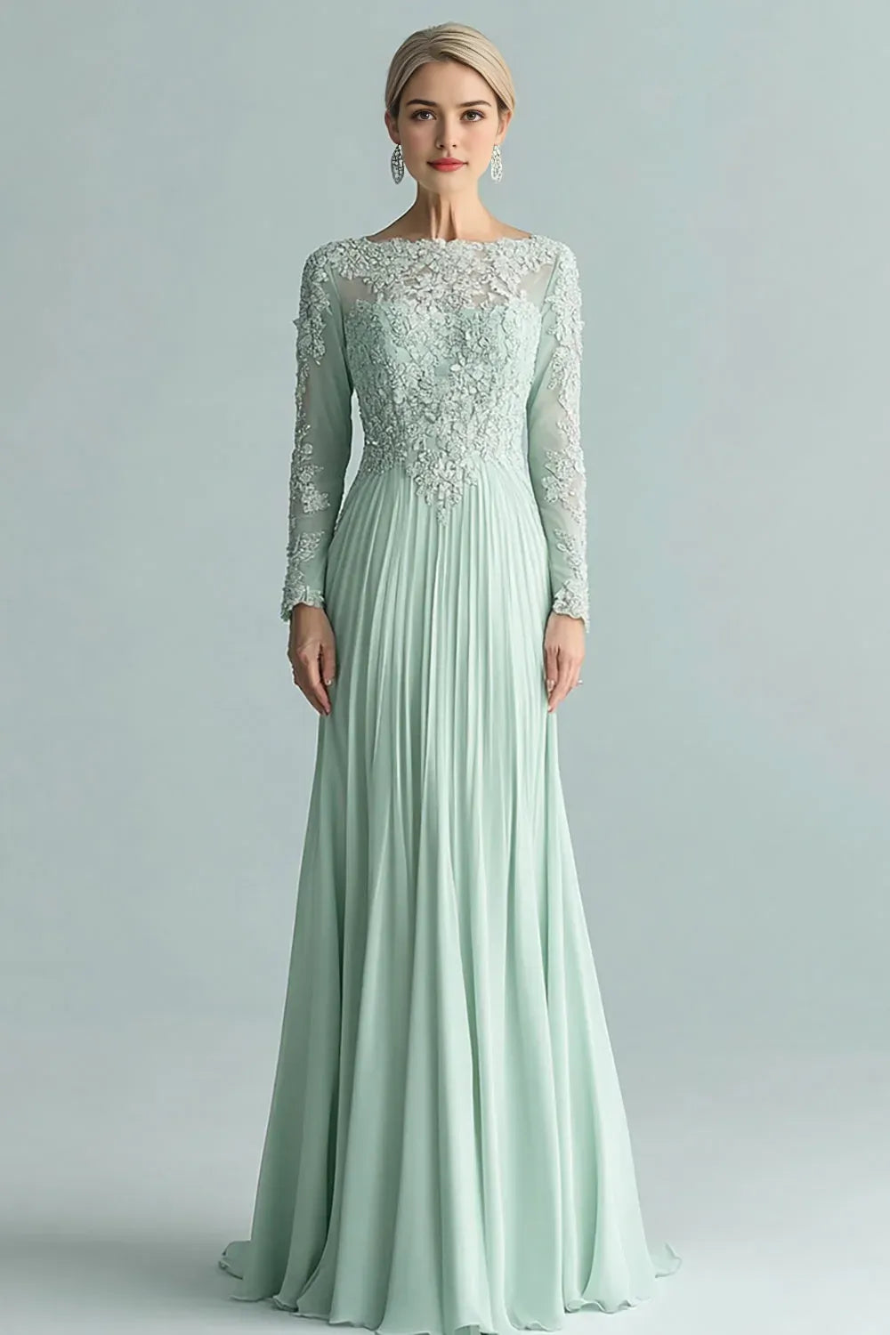 Mint Sheath Mother of the Bride Dress with Long Sleeves