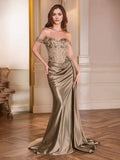 Mocha Prom Dress Off The Shoulder Sweetheart Sequins Trumpet/Mermaid Prom Dress With Slit