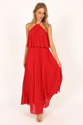 Sophisticated Graceful Stylish Refined Elegant Red Chiffon A-Line Halter Sleeveless Prom Dress