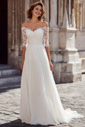 Stylish Refined Beautiful Timeless Special Occasion Elegant Ivory Chiffon A-Line Wedding Dress