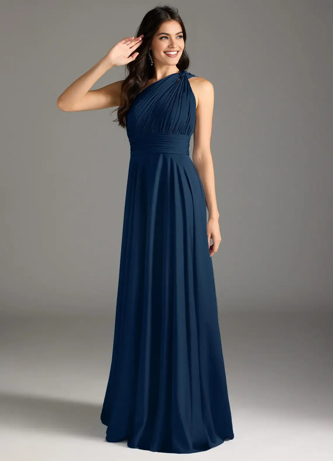 Beautiful Timeless Chic Elegant Navy Blue Chiffon A-Line Sleeveless Floor-Length Evening Dress