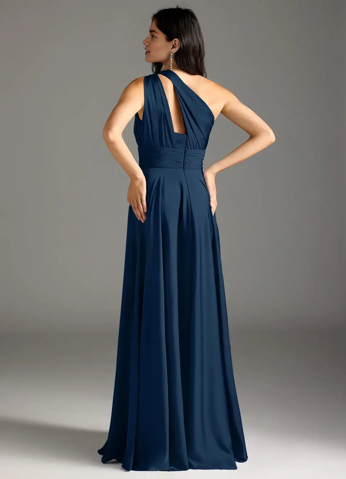 Beautiful Timeless Chic Elegant Navy Blue Chiffon A-Line Sleeveless Floor-Length Evening Dress