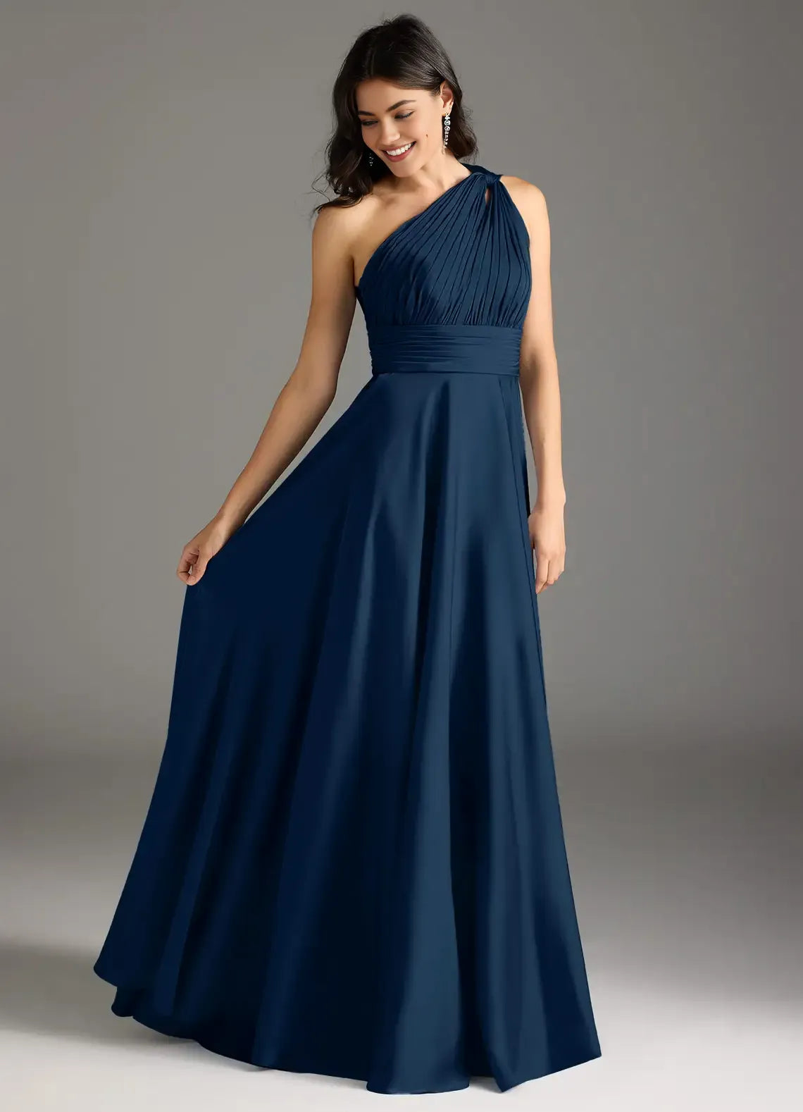Beautiful Timeless Chic Elegant Navy Blue Chiffon A-Line Sleeveless Floor-Length Evening Dress