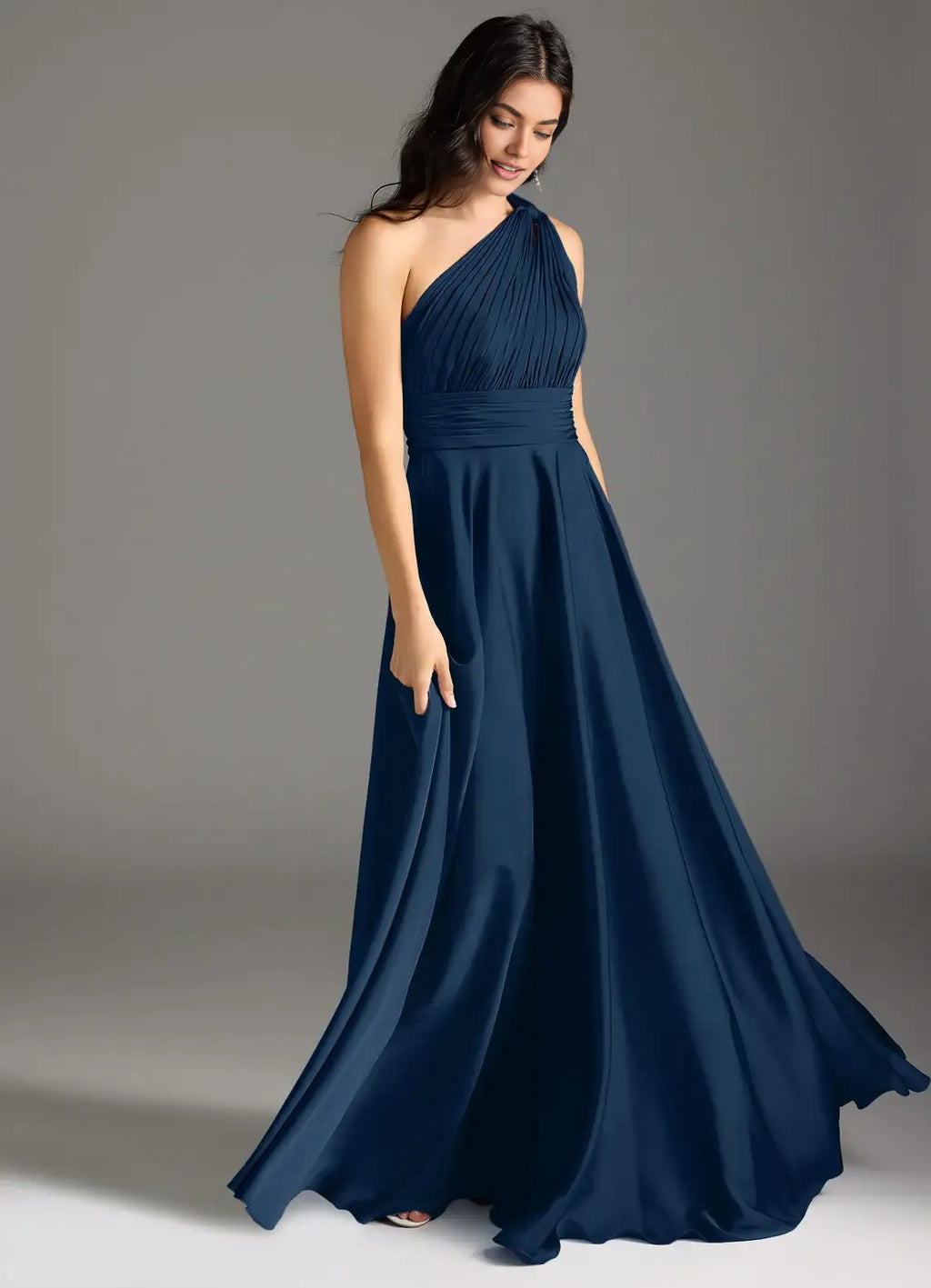 Beautiful Timeless Chic Elegant Navy Blue Chiffon A-Line Sleeveless Floor-Length Evening Dress