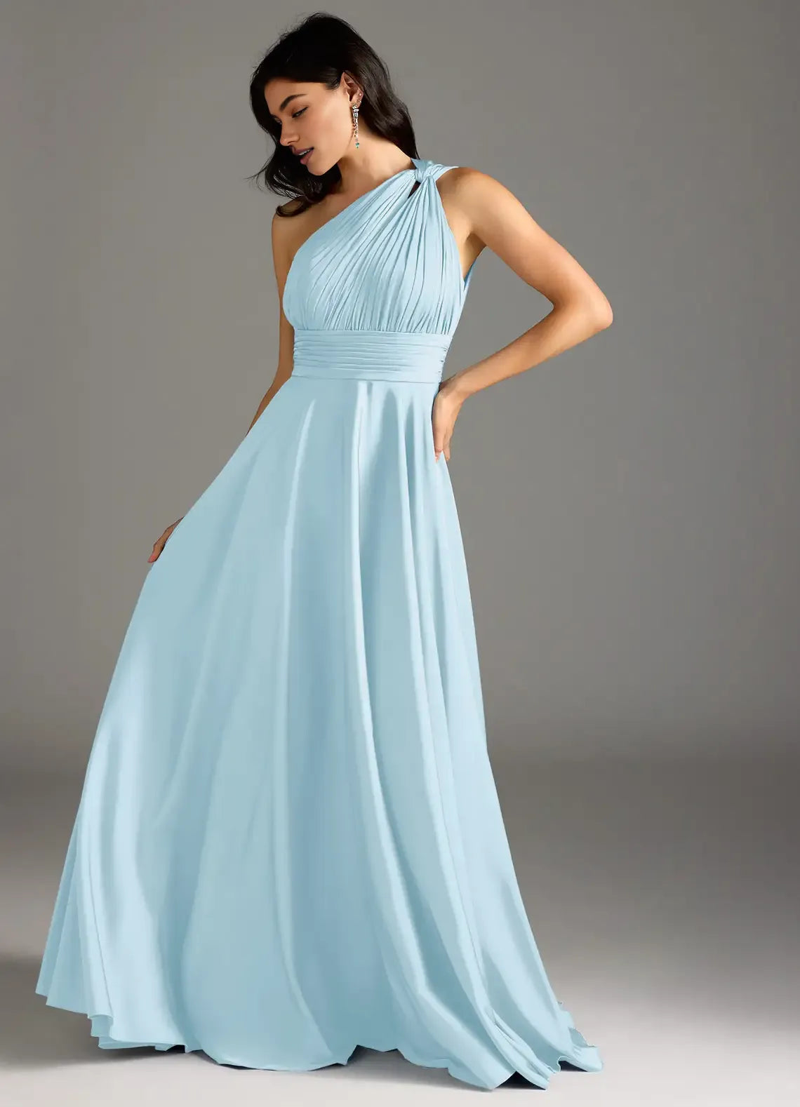 Beautiful Timeless Chic Elegant Navy Blue Chiffon A-Line Sleeveless Floor-Length Evening Dress