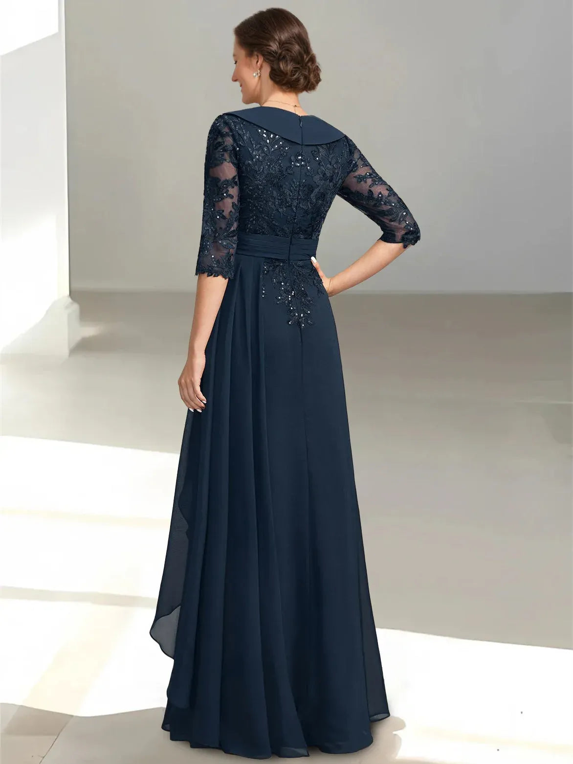 Beautiful Elegant Chiffon A-Line V-Neck Ruffle Floor-Length Mother of the Bride Dress